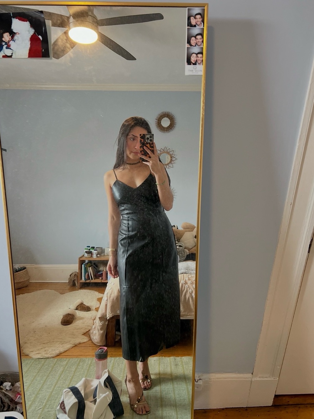 Black Vegan Leather Midi Dress